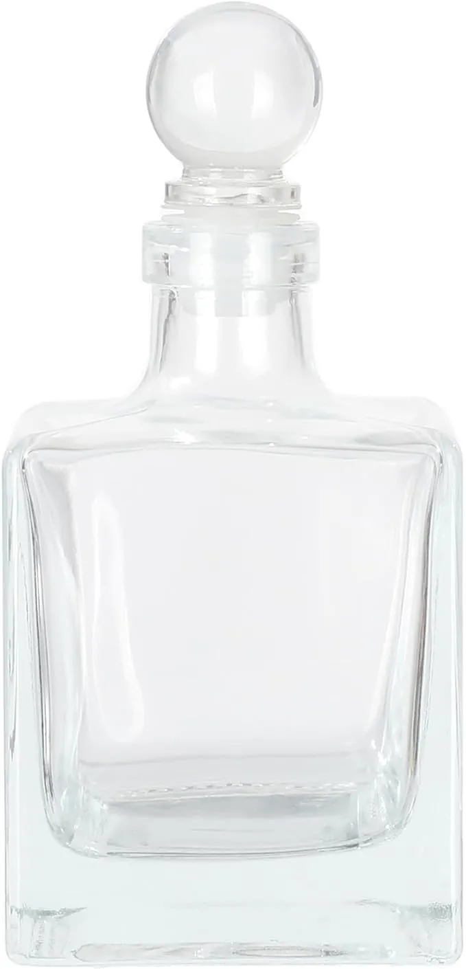 Magic Season Decorative Glass Bottle - 7 fl oz. Square Bottle (1 Set w/Glass Stopper)