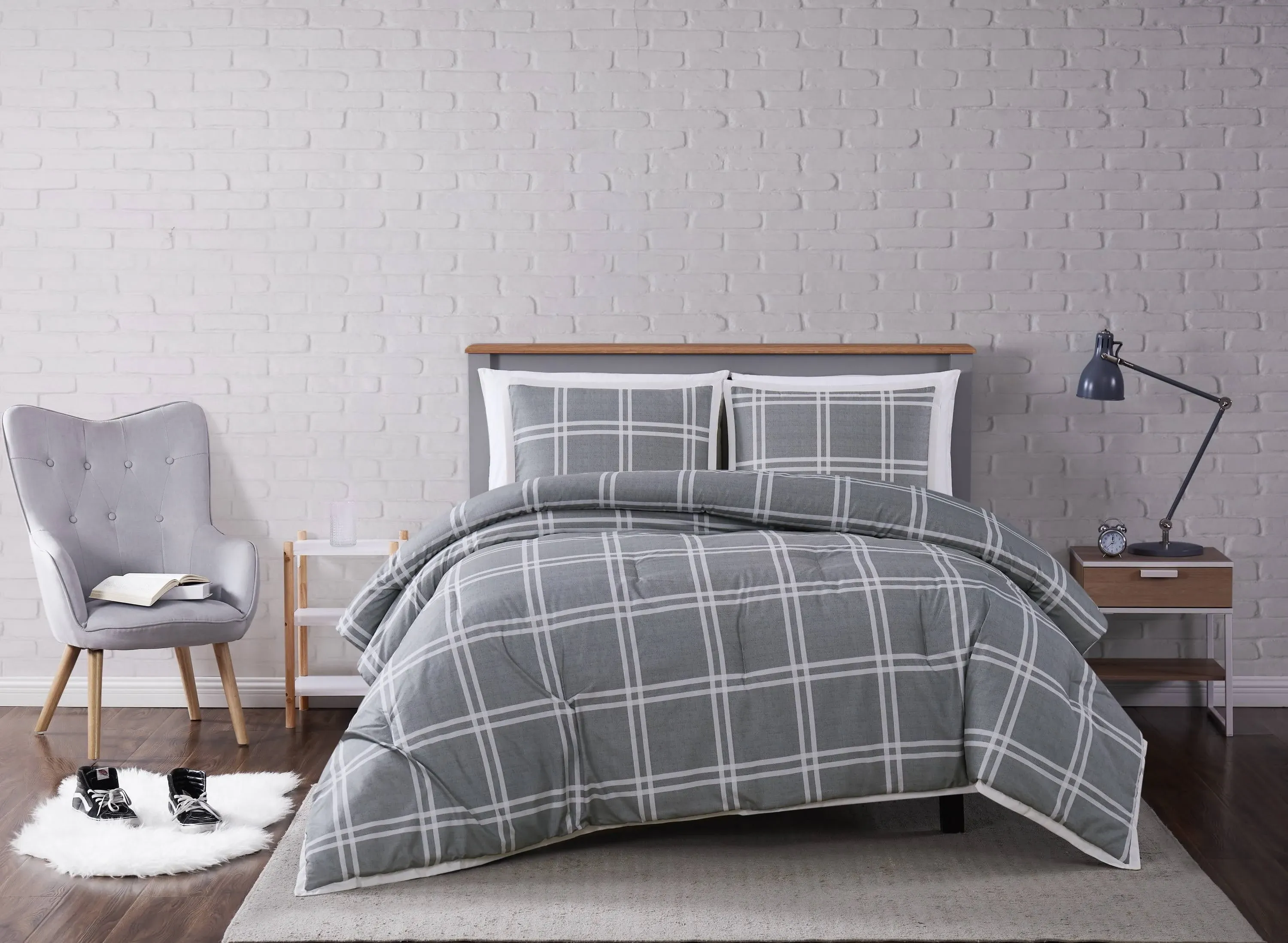 Truly Soft Leon Plaid Comforter Set - Grey - King