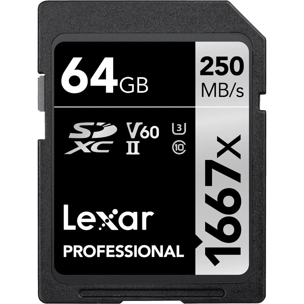 Lexar Professional 1667x 64GB SDXC UHS-II Memory Card, C10, U3, V60, Full-HD & 4K Video, Up To 250MB/s Read, for Professional Photographer, Videographer, Enthusiast (LSD64GCBNA1667)