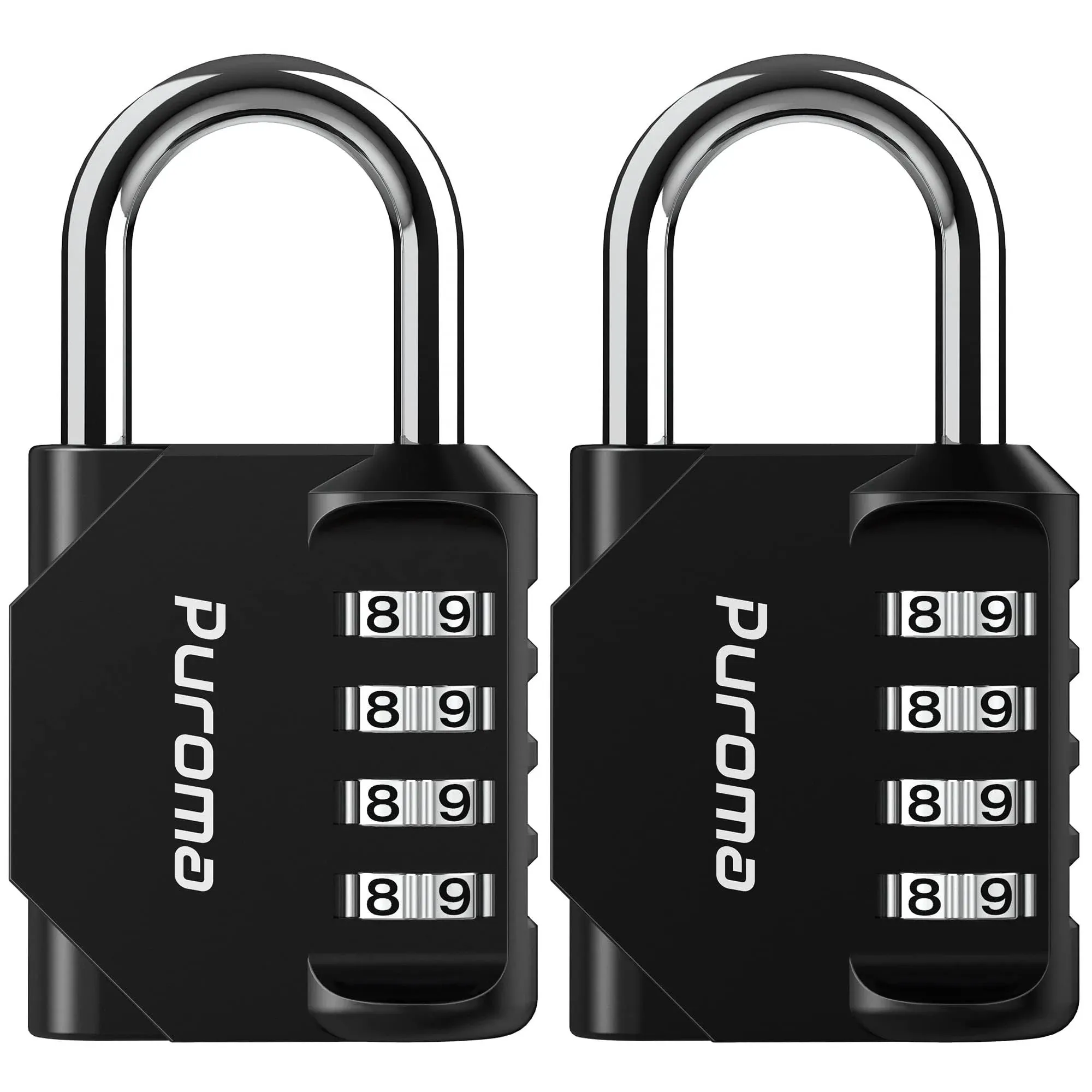 Puroma 2 Pack 2.6 Inch Long Shackle Combination Lock 4 Digit Outdoor Waterproof Padlock for School Gym Locker, Sports Locker, Fence, Gate, Toolbox, Case, Hasp Storage (Silver & Black)