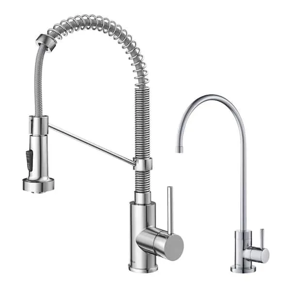 Kraus KPF-1610-FF-100CH Bolden Commercial Style Pull-Down Kitchen Faucet and Purita Water Filter Faucet Combo in Chrome