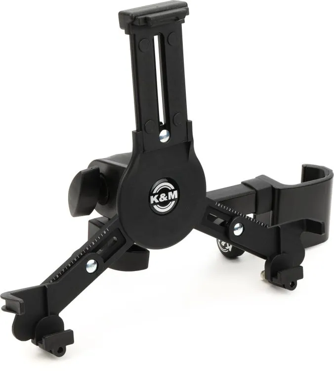 K&M 19791 Universal Tablet Holder - Clamp Mount for iPad/Tablet Height 222-334mm