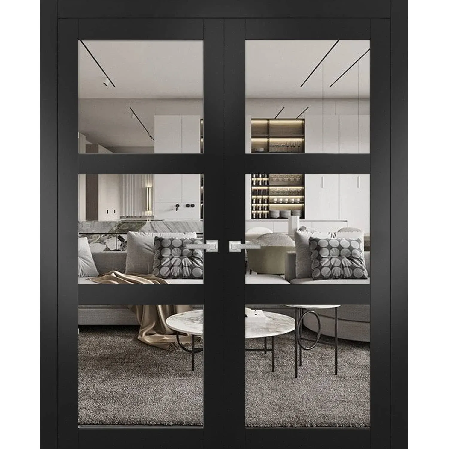 SARTODOORS Lucia 2555 Matte Black, Solid French Double Doors with Clear Glass ...