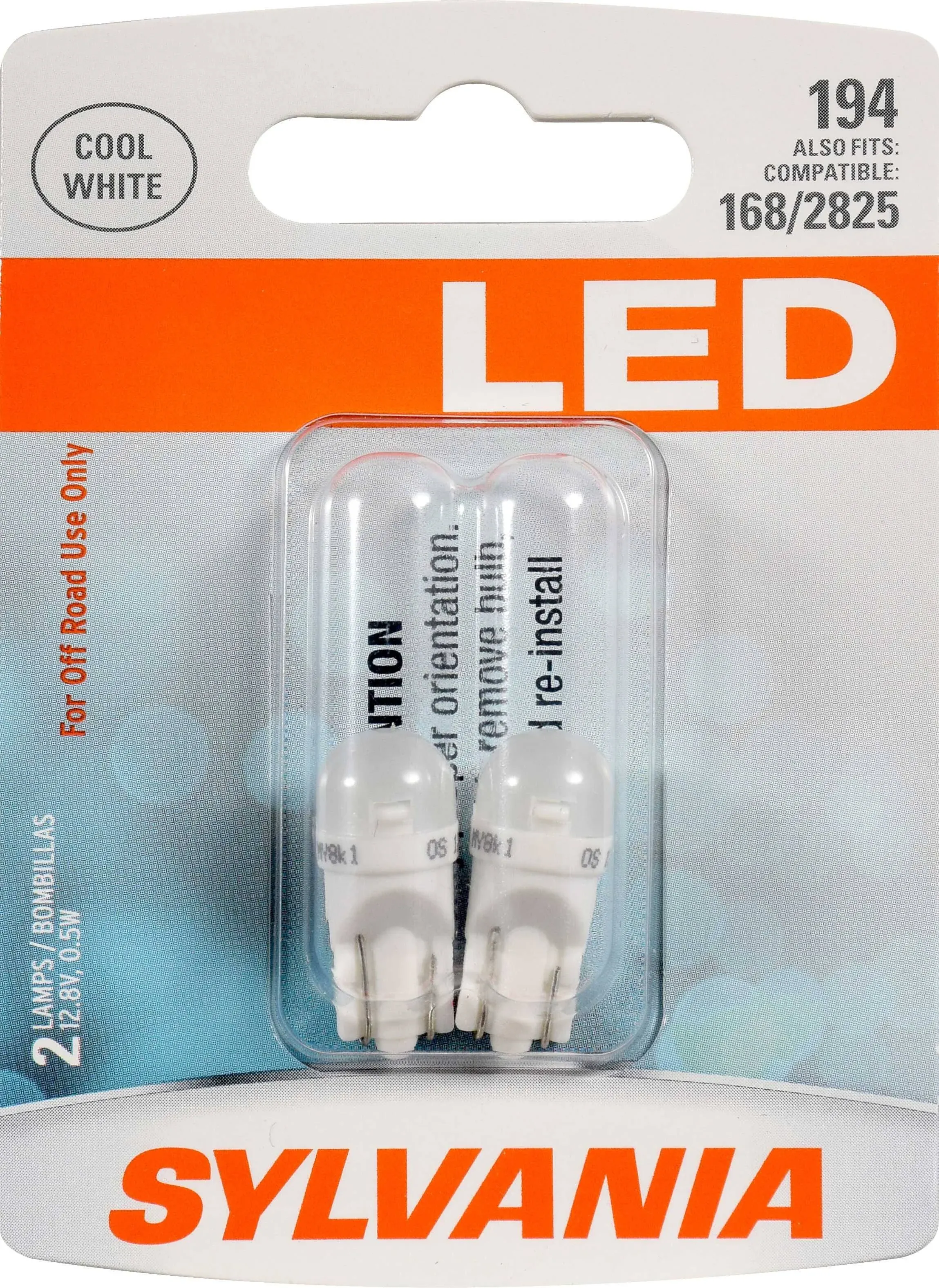 SYLVANIA - 194 T10 W5W LED White Mini Bulb - Bright LED Bulb, Ideal for Interior Lighting - Map, Dome, Cargo and License Plate (Contains 2 Bulbs)