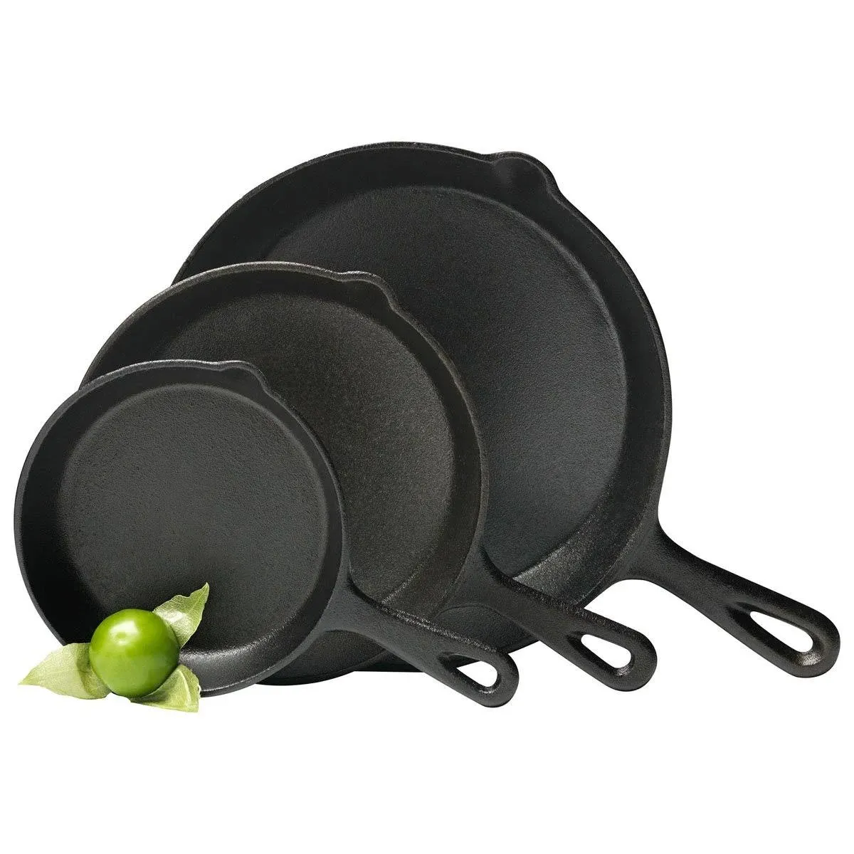 Basic Essentials 6,8,10 inch Black Pre-Seasoned Cast Iron Fry Pans