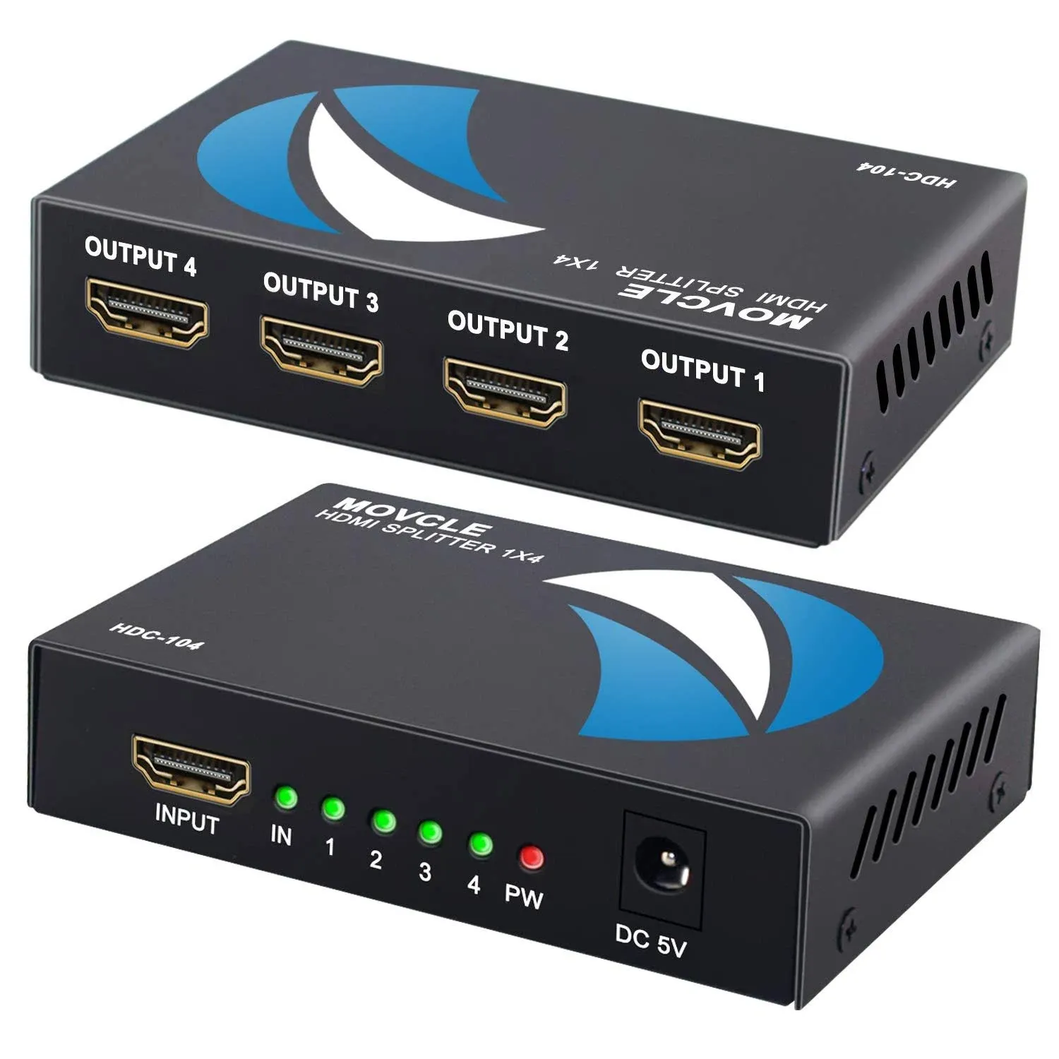 HDMI Splitter 1 in 4 out Full Ultra HD 1080P 4K/2K 1X4 Port Box Hub  US Adapater