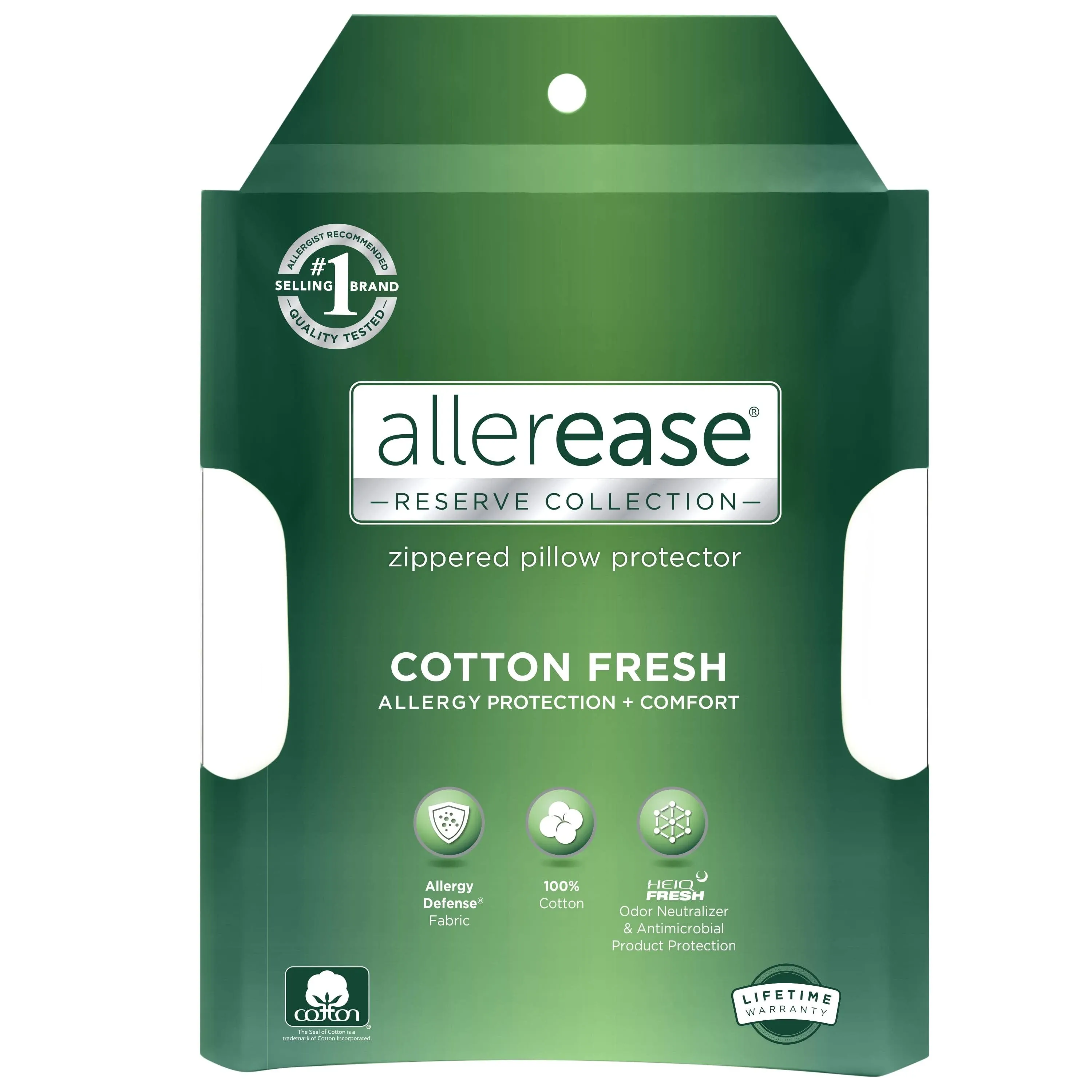 Allerease Cotton Fresh Zippered Allergy Defense Odor Neutralizing Pillow Protector- Standard/Queen - 2 Pack