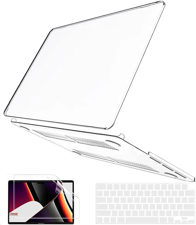 B BELK Compatible with MacBook Pro 14 inch Case 2024 2023 2022 2021 M4 A3112 A3185 A3401 M3 A2918 A2992 M2 A2779 M1 A2442, Plastic Hard Shell Case + Keyboard Cover + Screen Protector, Transparent