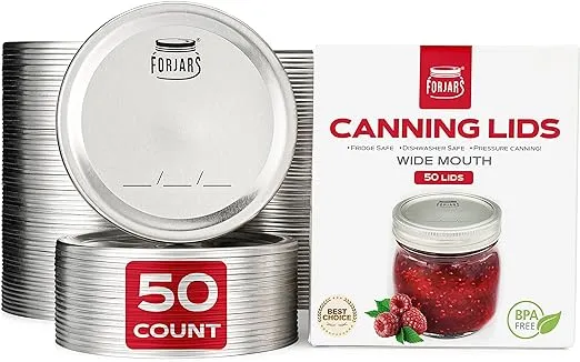 Wide Mouth Canning Lids, 50-Pack – Create Airtight Seals on Mason Jars to Preser