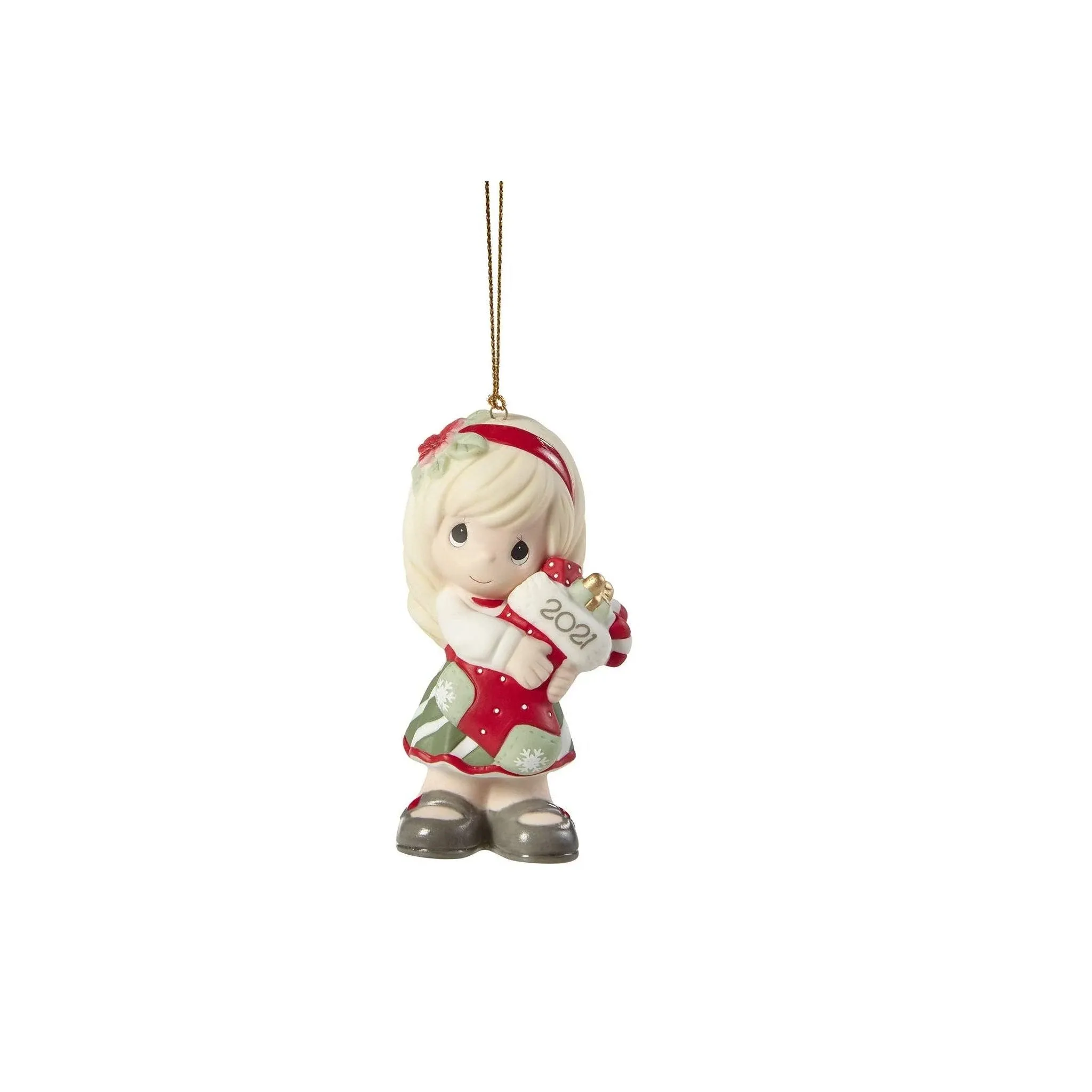 Precious Moments 211002 You Fill Me with Christmas Cheer 2021 Dated Girl Bisque Porcelain Ornament, White