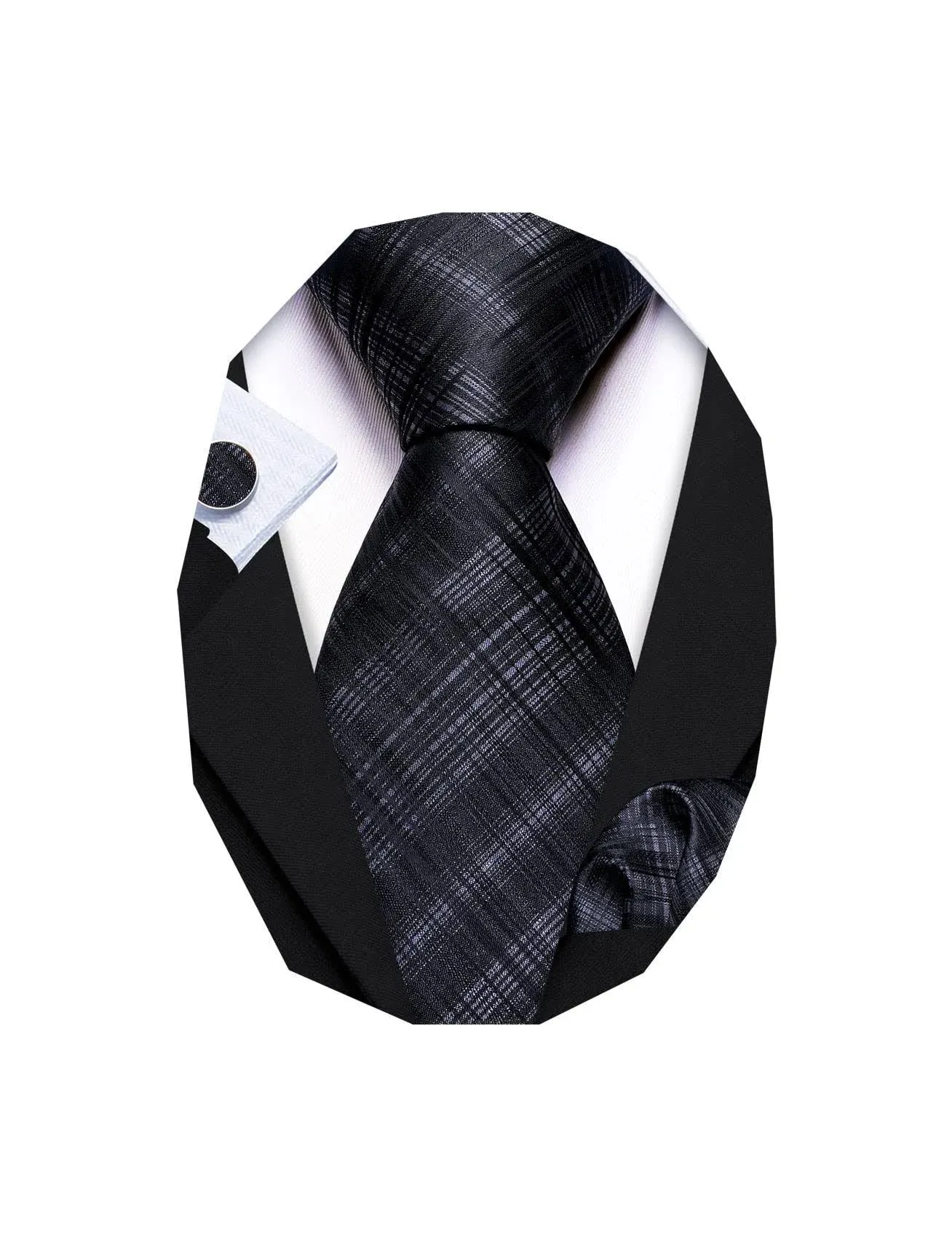 Barry.Wang Stripe Men Ties Set Classic WOVEN Necktie with Handkerchief Cufflinks Formal