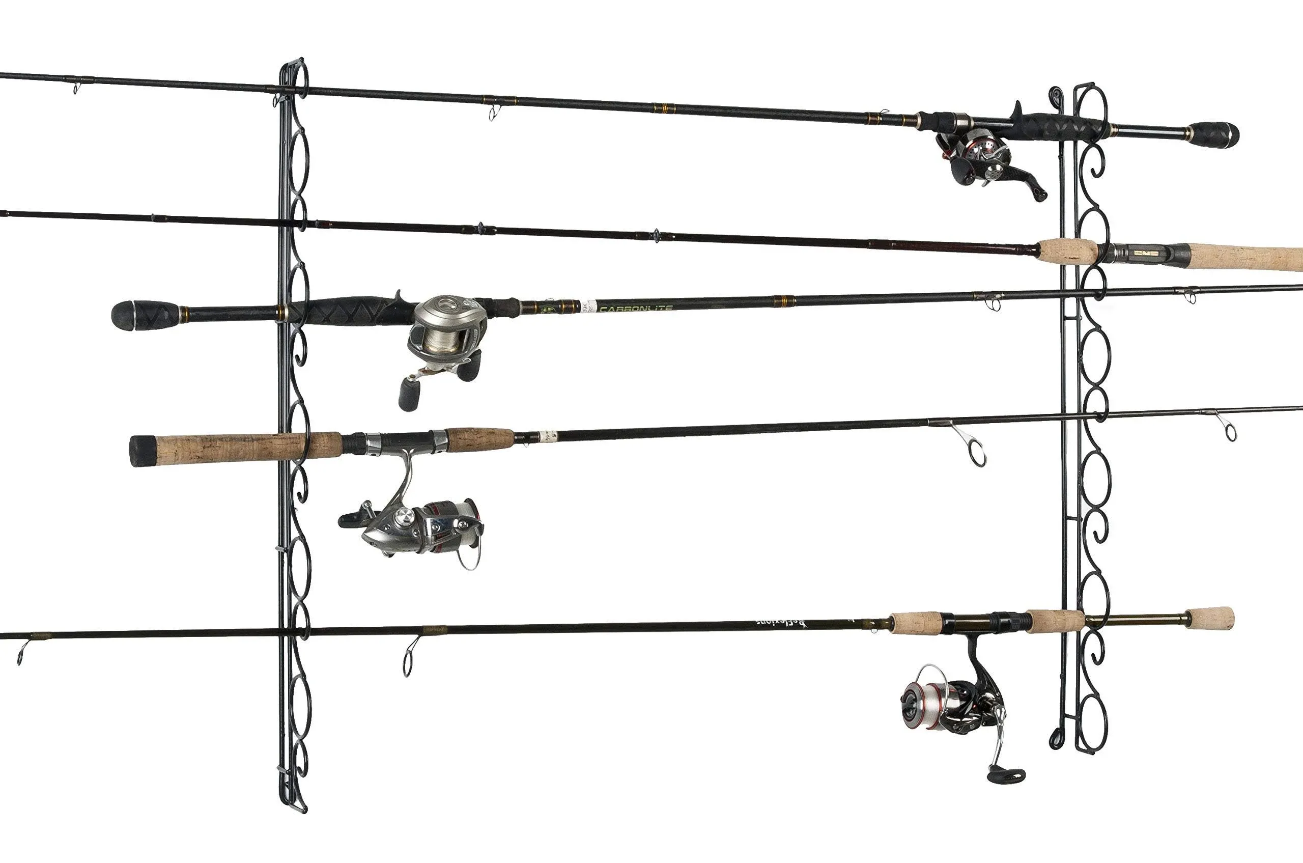 Ahomiwow Ceiling Fishing Rod Holder Pole Vertically Horizontally Rack Overhead Storage Hooks Hanger Keeper Metal Organizer Display Wall Mounted Stores Holds up to 16 Rods Racks for Garage Basement