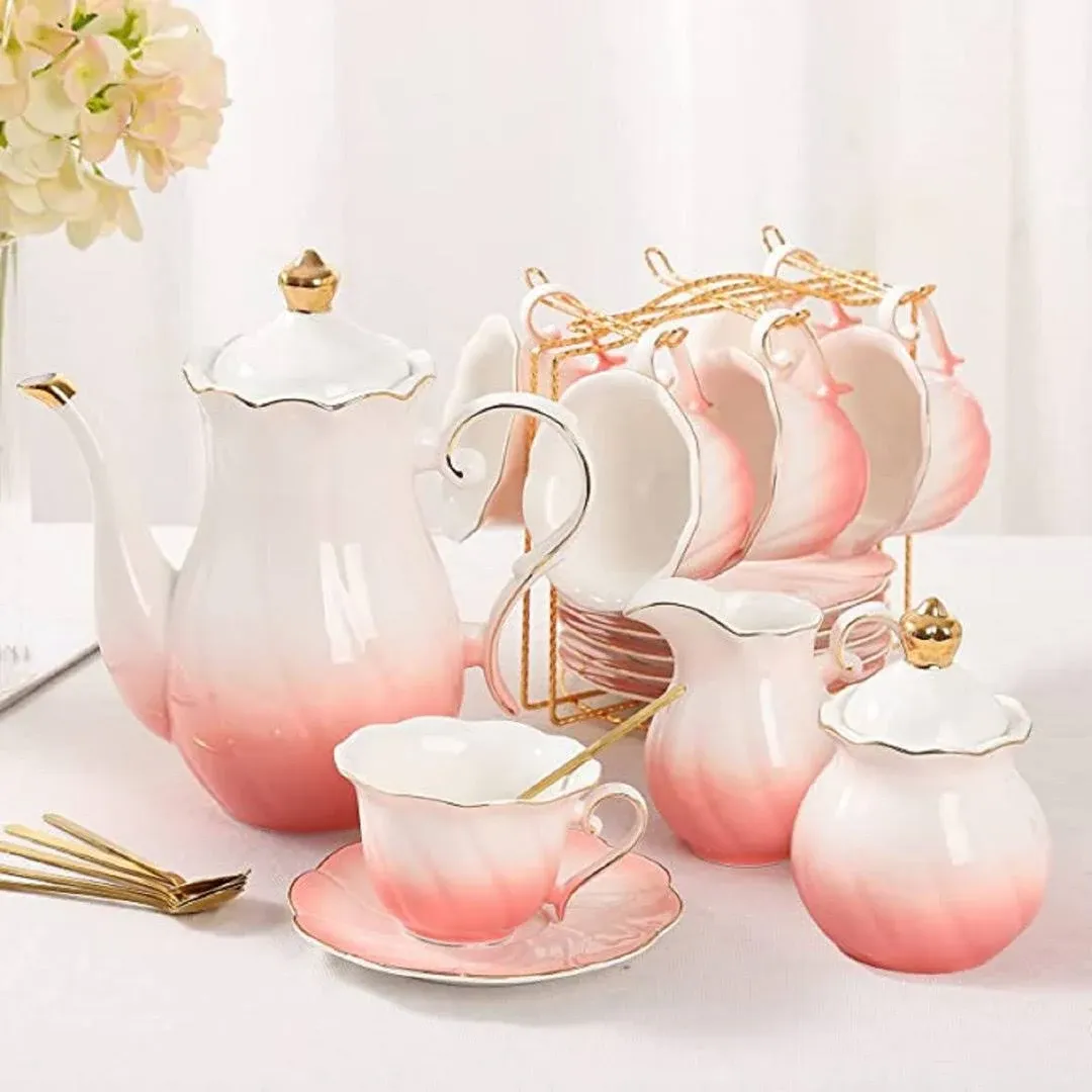 DUJUST 22 Pcs Porcelain Tea Set for 6, Luxury British Style Tea/Coffee Cup Set ...