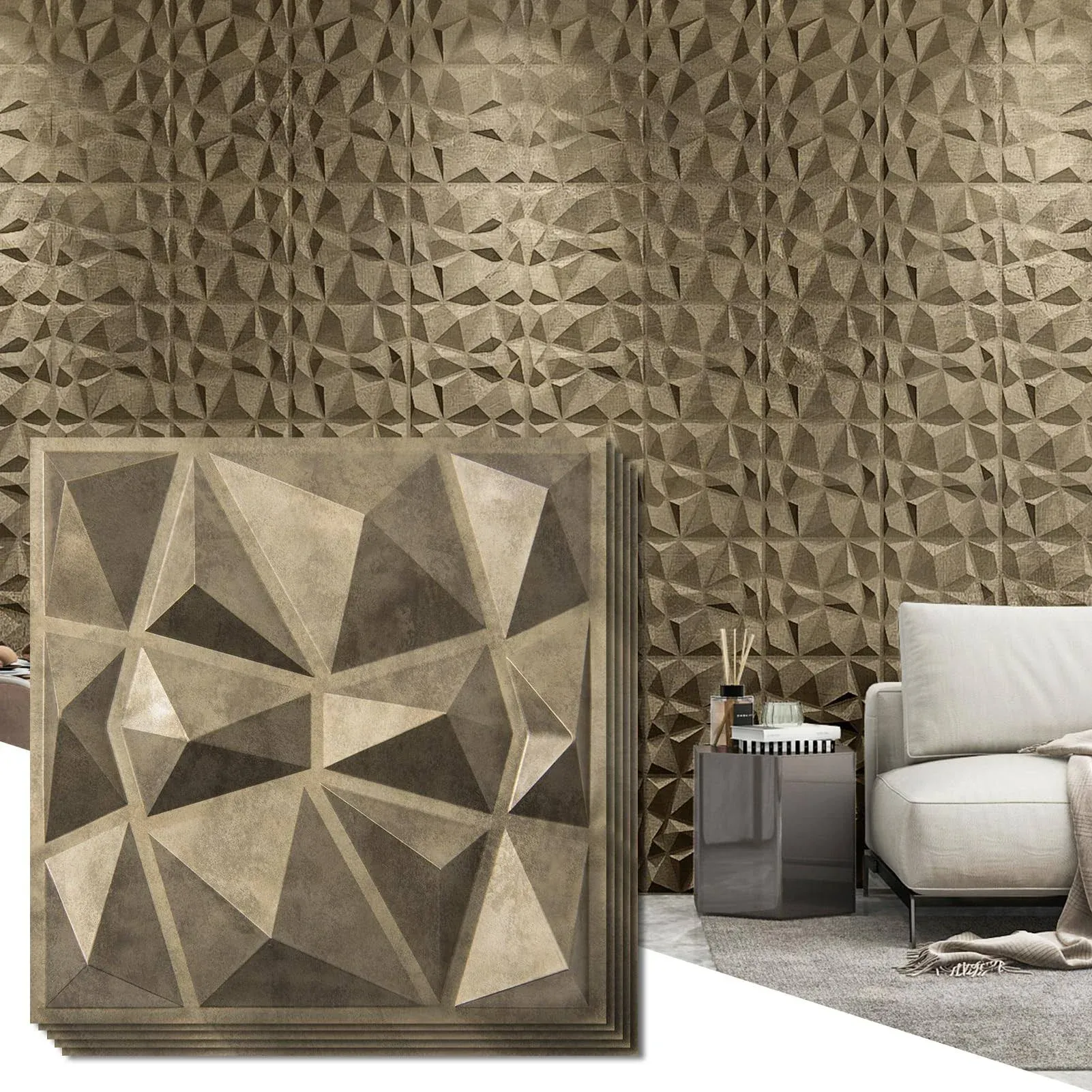 Art3d Decorative 3D Wall Panels in Diamond Design, 12"x12" Antique Gold (33 Pack)