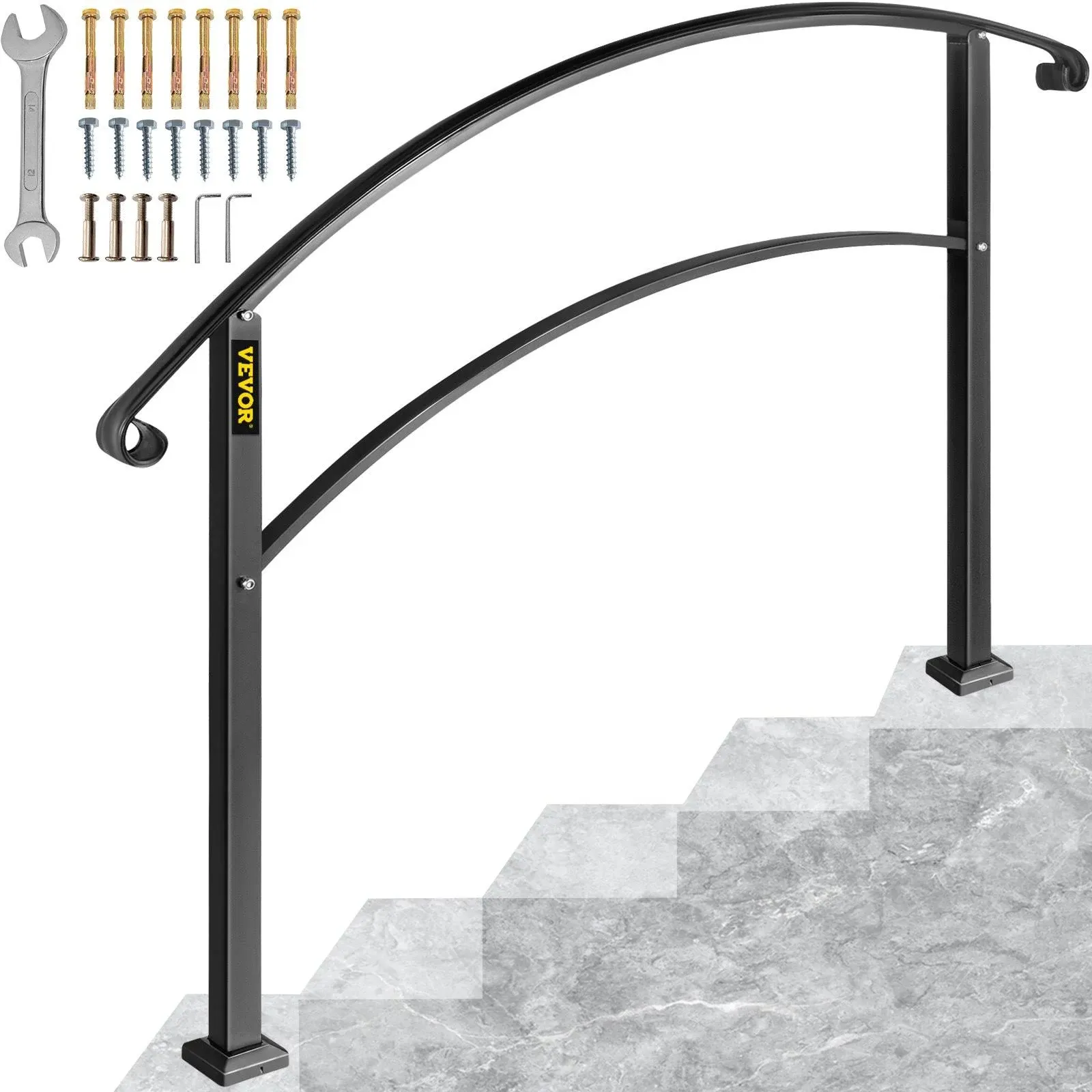 VEVOR Stair Rail Wrought Iron Handrail with Installation Kit Hand Rails for Outdoor Steps Matte Black