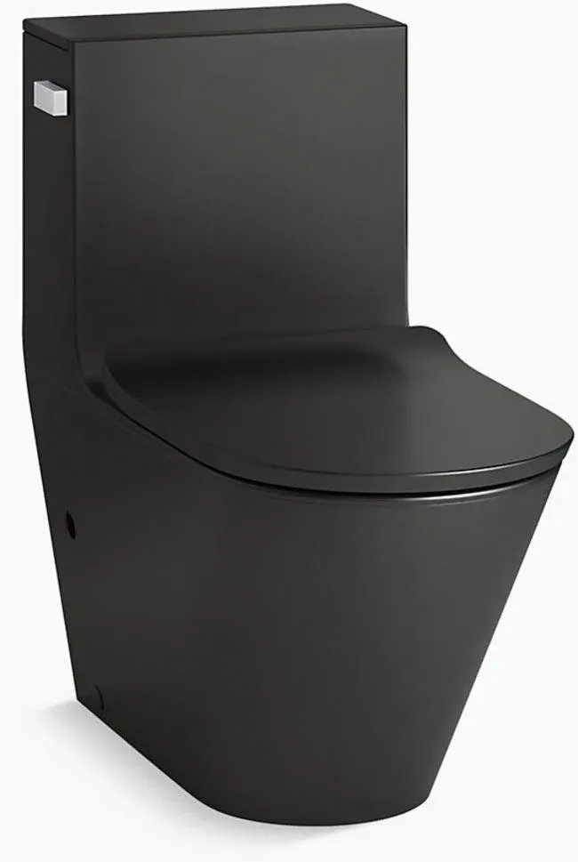 Kohler 22378 Brazn One-Piece Compact Elongated Toilet with Skirted Trapway, Dual-Flush - Honed Black