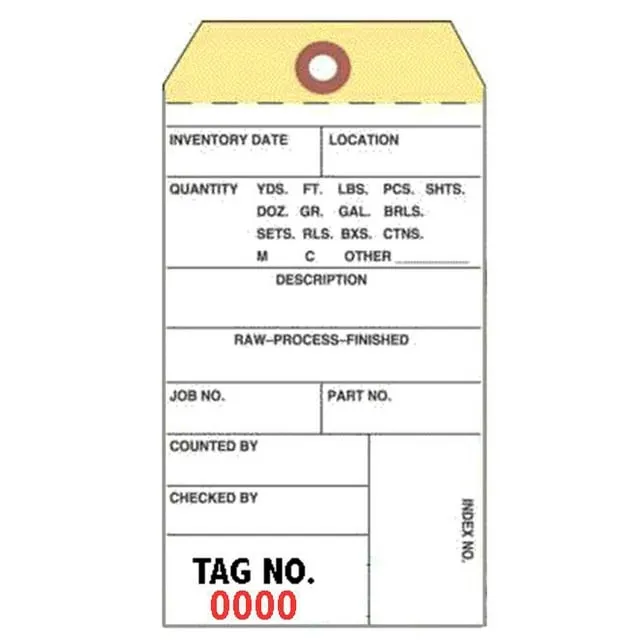 QCP Inventory Tags - Two-Part Carbonless Ncr, 3-1/8 inch x 6-1/4 inch, Box of 500, Numbered 0000-0499