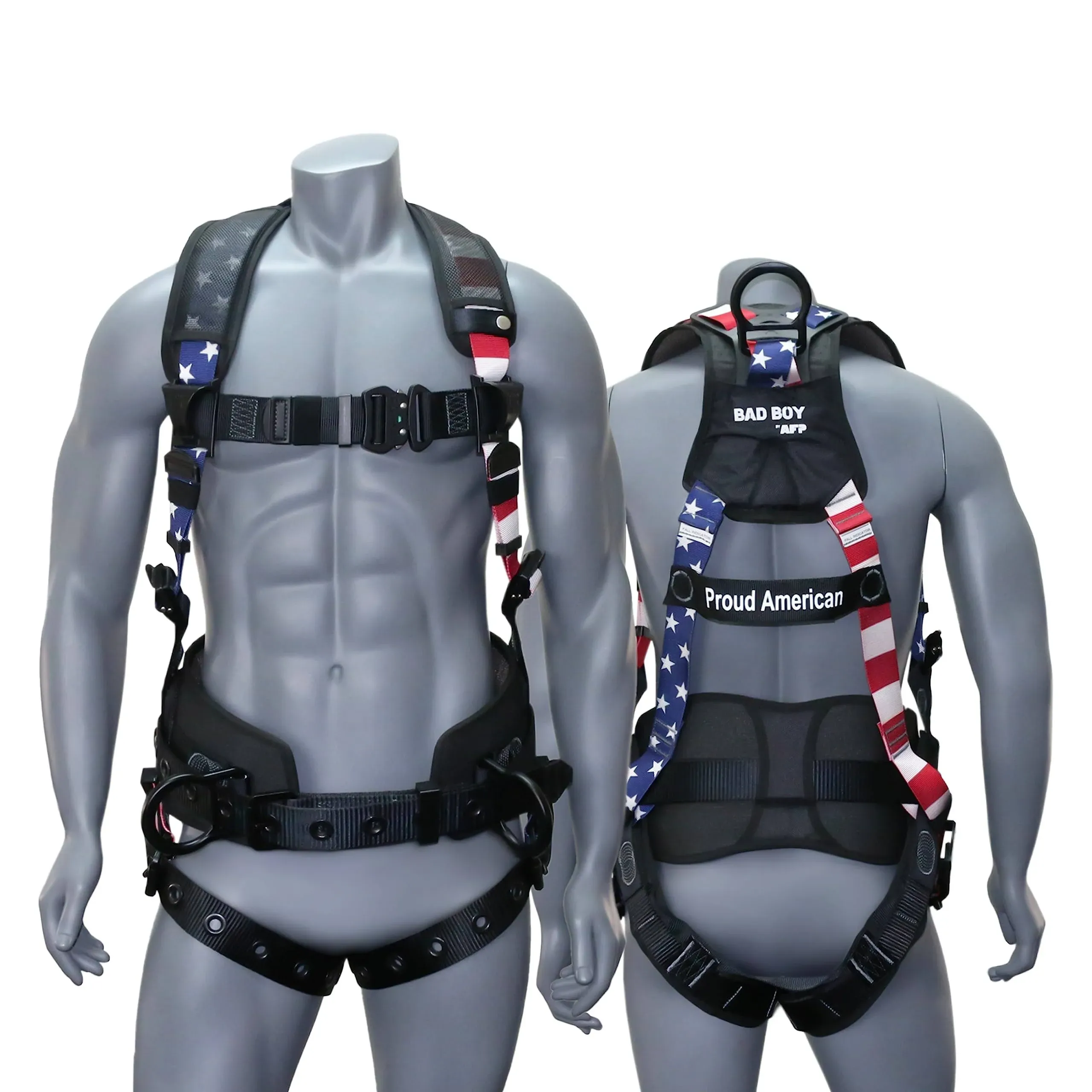 AFP Fall Protection Full-Body Premium Safety Harness, 8” Thick Support Belt, Aluminum D-Rings, Tongue Buckle (OSHA/ANSI PPE)