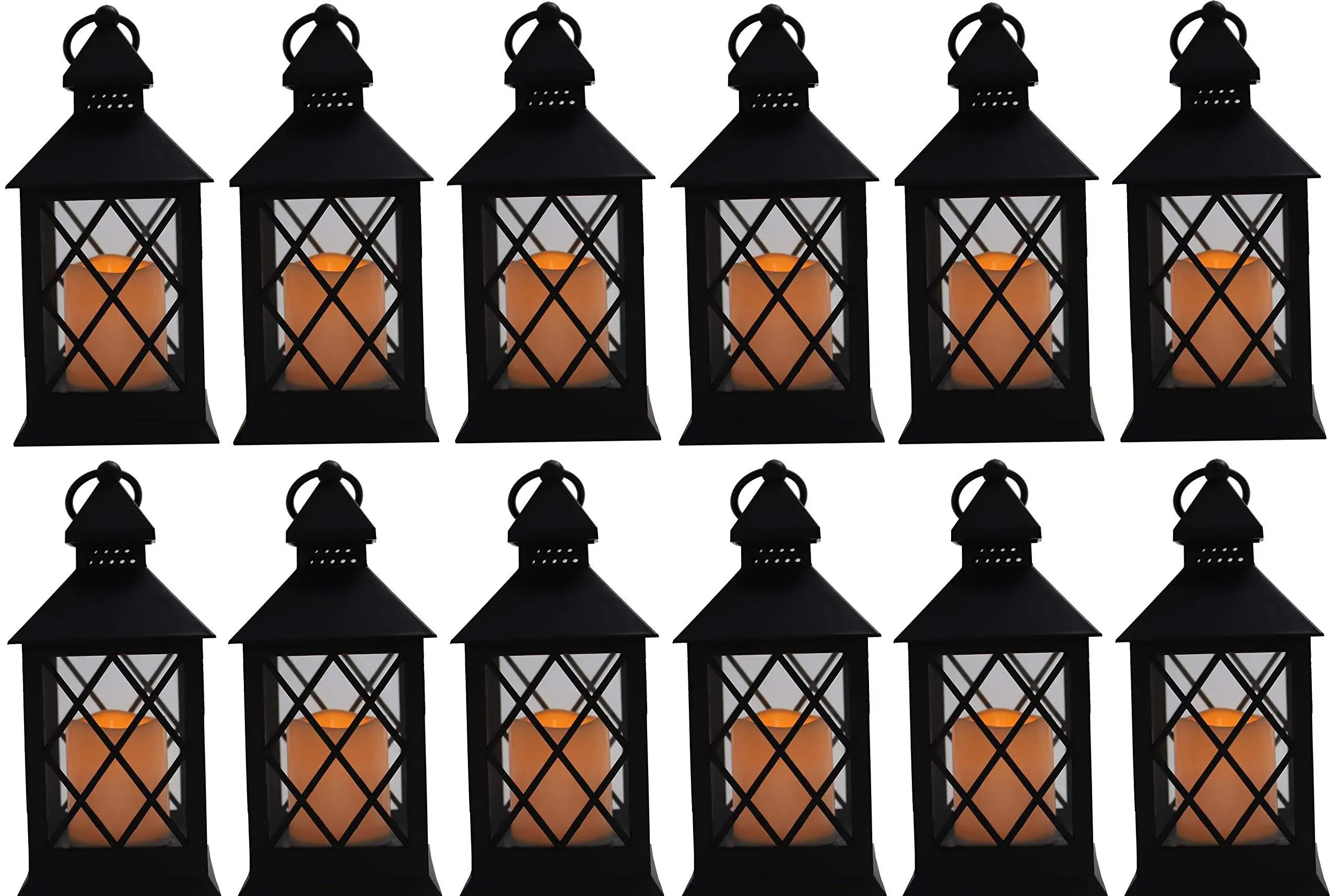 10" Vintage Rustic Decorative Electric Candle Lantern Lamp with LED Candle Light for Indoor and Outdoor Decor, Battery Powered Candles Great for Wedding Centerpieces, Garden and Home (12, Style 8)