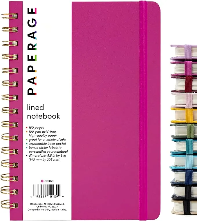 PAPERAGE Lined Spiral Journal Notebook, (Raspberry), 160 Pages, Medium 5.5 Inches x 8 Inches - 100 GSM Thick Paper, Hardcover, Double-Wire Spiral