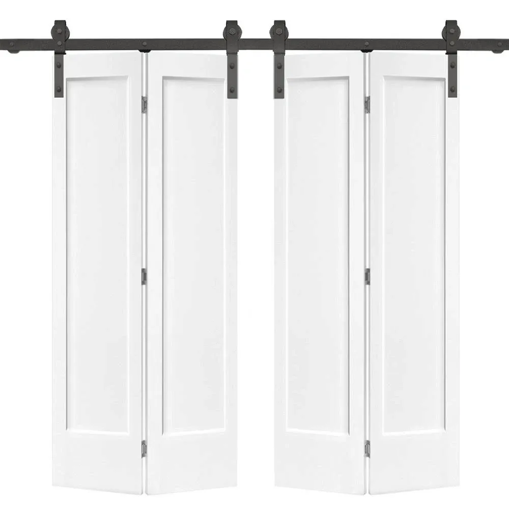 CALHOME 48 in. x 80 in. 1 Panel Shaker Primed MDF Composite Double Bi-Fold Barn ...