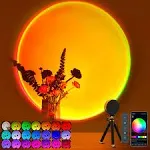 XEBKOR Sunset Lamp Projector Multicolor Changing LED Sunset Projection Lamp,Switch Button and APP Control 360 Degree Rotation Sunlight Lamp for Bedroom, Photography, Party, Tiktok Live, Room Decor