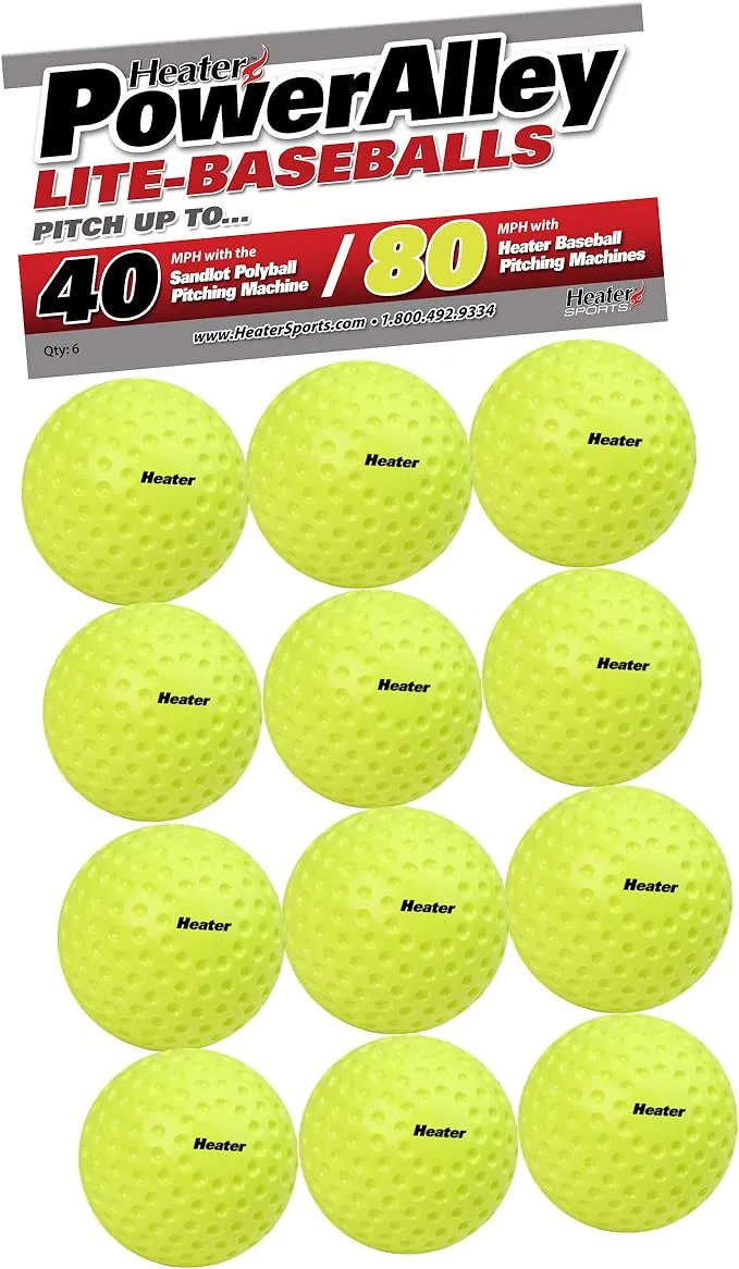 Heater [12 Pack] Sports PowerAlley 80 MPH Lite Balls & Trend Sports Sandlot 40 MPH Lite Balls Sports & Trend Sports Pitching Machines