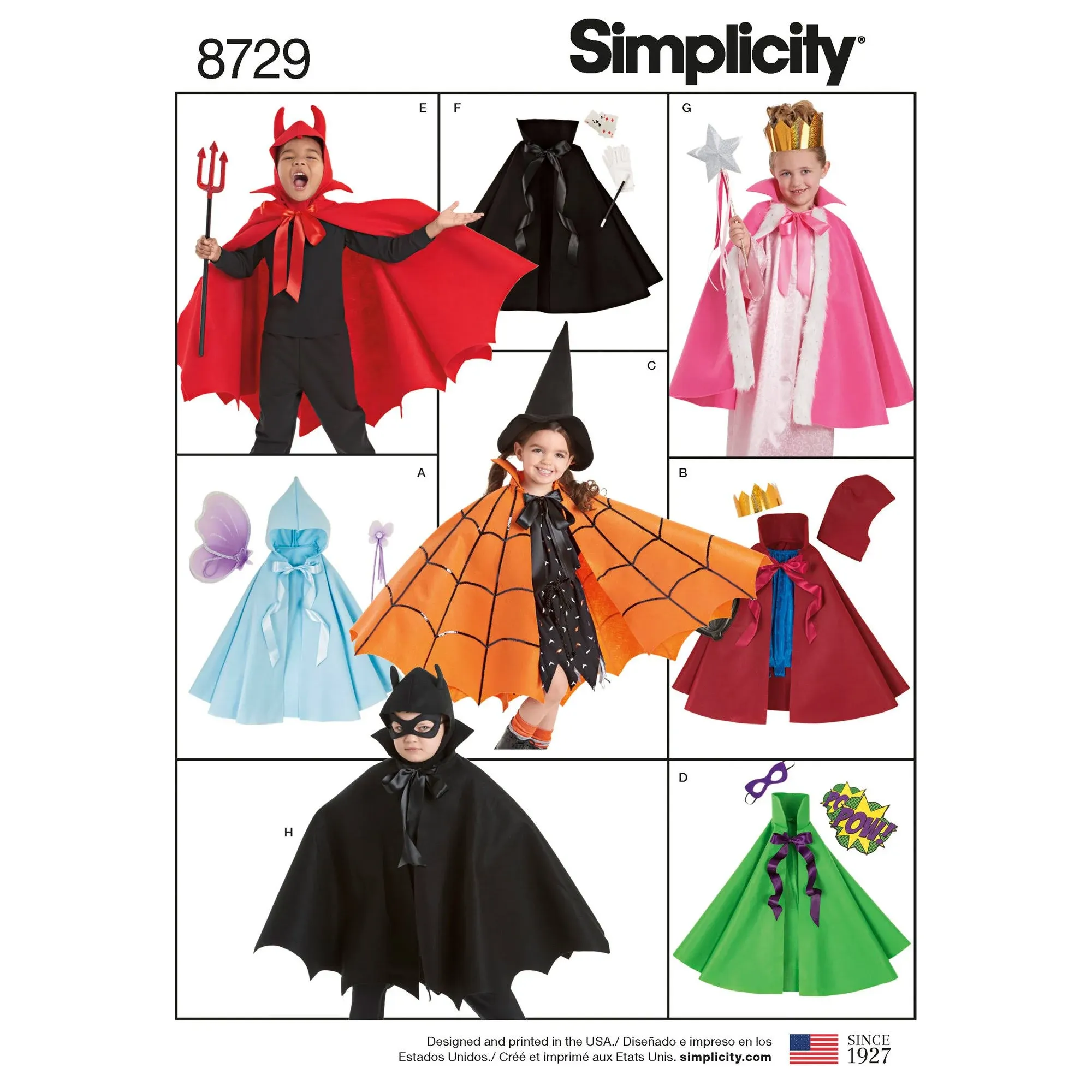 SIMPLICITY 8729 CHILD&#039;S COSTUMES Sewing Pattern FAIRY WITCH KING DEVIL PRINCESS