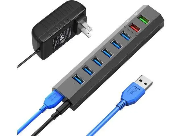 RAOYI Powered USB 3.0 Hub, 8 Ports High Speed USB 3.0 Hub Splitter with 36W Power Adapter, 3.3ft Cable and Smart Fast Charger USB Hub for Laptop, PC, Mobile HDD, Mulitple Devices (Black)