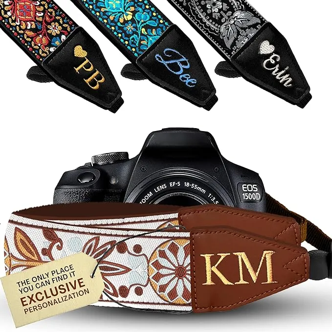 Art Tribute Camera Strap For All DSLR and Mirrorless Cameras Including Binoculars. Embroidered Elegant Universal Neck & Shoulder Strap, Blue Woven, Great Gift for Men & Women Photographers