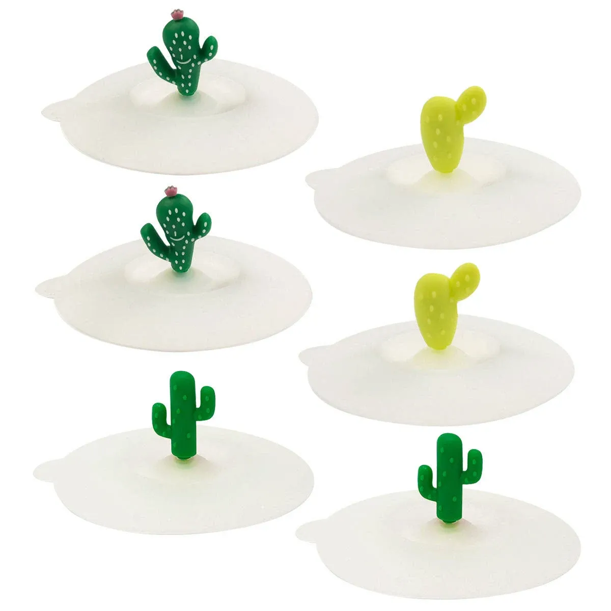 Wrapables Silicone Cup Lids, Anti-Dust Leak-Proof Coffee Mug Covers (Set of 6), Cactus