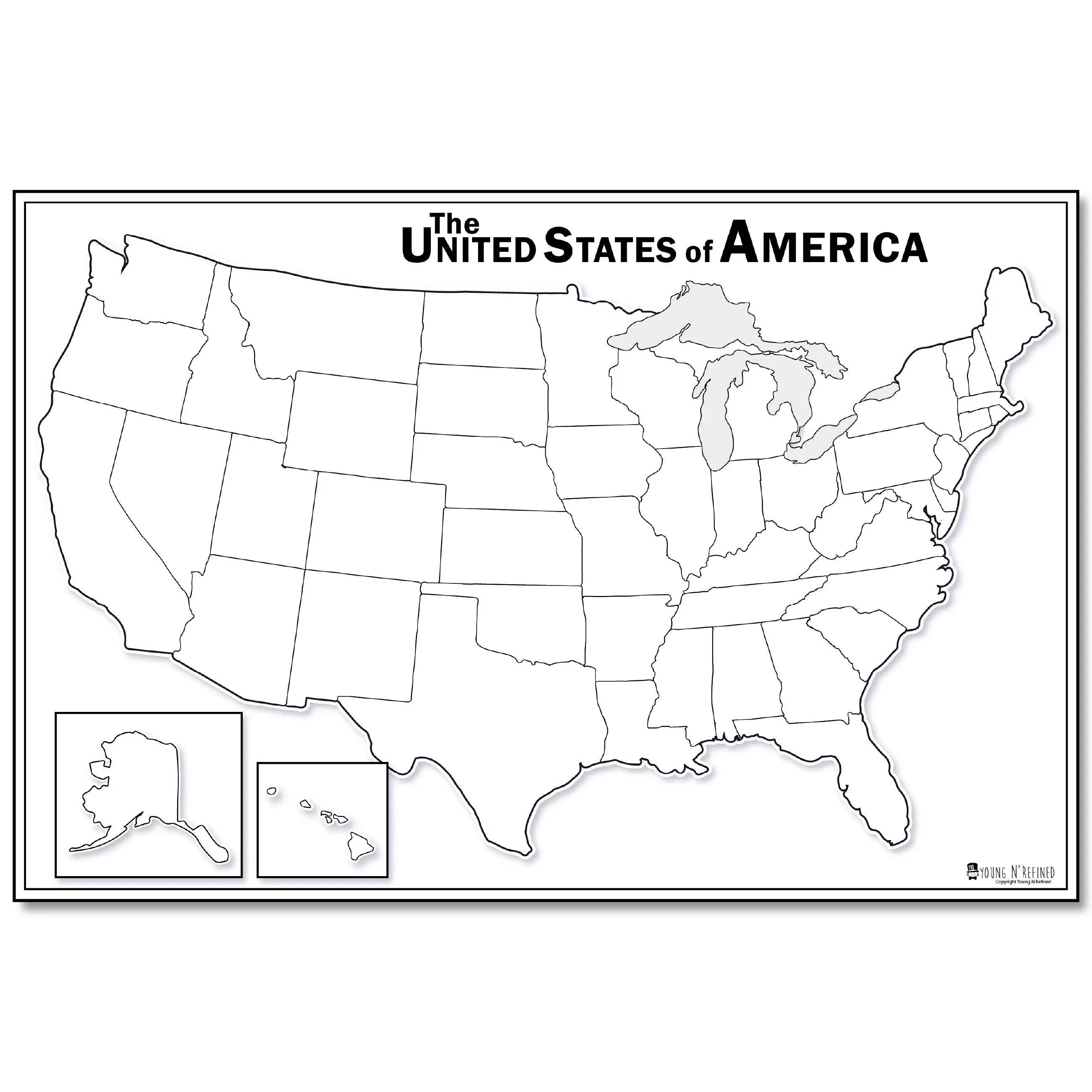 Blank Map of USA Dry Erase(24x36) Laminated 50 States Large Poster Young N Refined