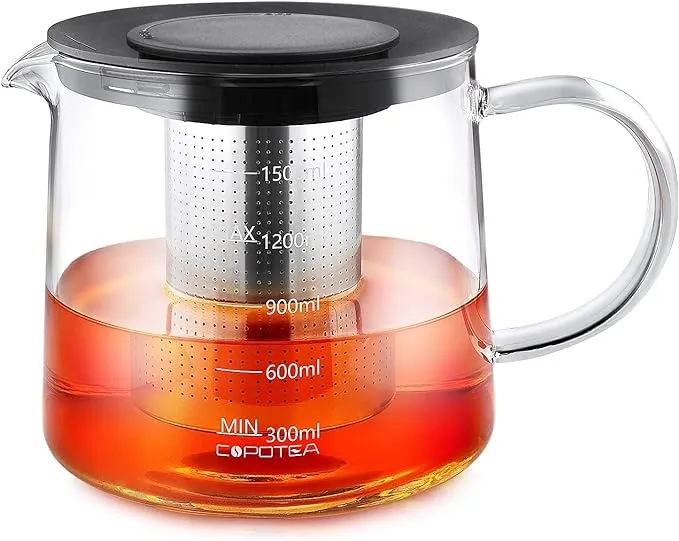 COPOTEA Glass Teapot with Infuser - 1500ml/50 oz Tea Kettle Stovetop Safe Tea Pot for Blooming Tea Loose Leaf Tea, Premium Tea Maker with Gift Box