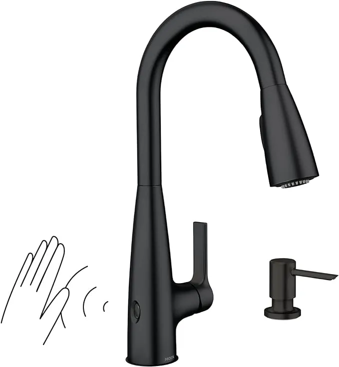 Moen 87627EWBL Haelyn Touchless Single-Handle Pull-Down Sprayer Kitchen Faucet with Motionsense Wave and Power Clean in Matte Black