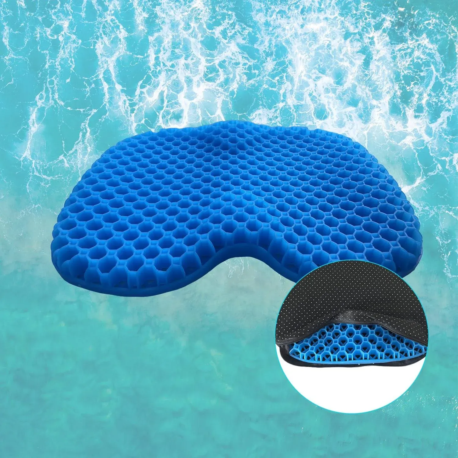 Anti Slip Kayak Seat Cushion with Black Cover,Waterproof Gel Kayak Cushion,Boat Canoe Rowing Stadium Pad for Sit in Kayak Chair,Kayak Accessories