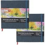 U.S. Art Supply 8.5" x 8.5" Watercolor Book, 2 Pack, 76 Sheets, 110 lb - Linen-Bound Hardcover Paper Pads, Acid-free, Cold-Pressed Painting Sketchbook