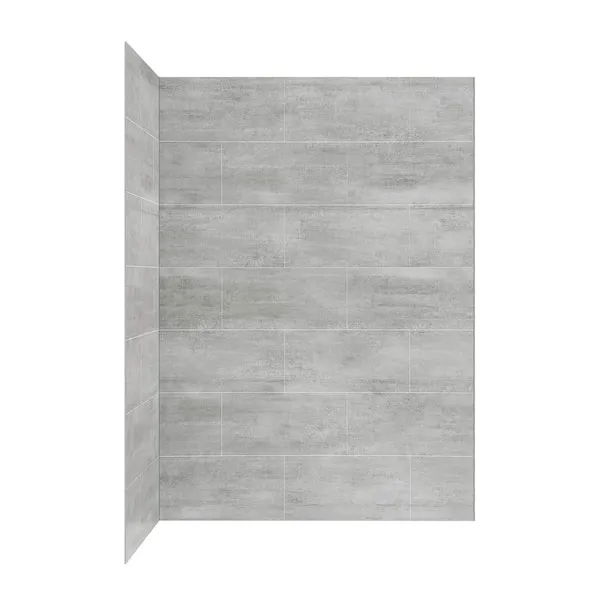 Ove Decors Misty 60x32" Solid Surface Corner Shower Wall, Gray Tiles