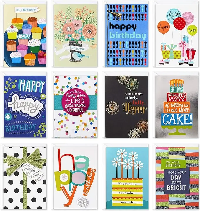 Assorted Birthday Greeting Cards (12 Cards and Envelopes)