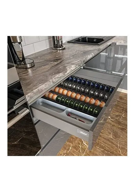 Coffee Capsule Storage Drawer Tray,Drawer Insert Organizer Holds 48 Pods Compatible with Nespresso Vertuo Vertuoline Capsules for Kitchen,Home,Office(Waterproof/Washable),Foam,Black