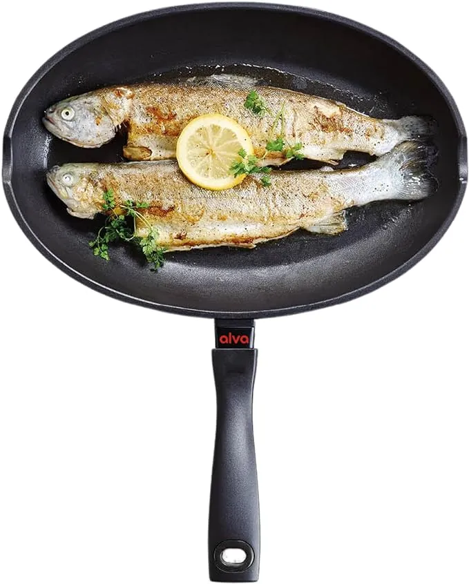 Alva Energy - Nonstick Frying Pan Skillet for Whole Fish - for Ceramic Cookware Set, Non Toxic, PFAS Free Cast Aluminum, Induction Cookware, Stay Cool Handle, Skillets and Frying Pans - 13.4 Inch