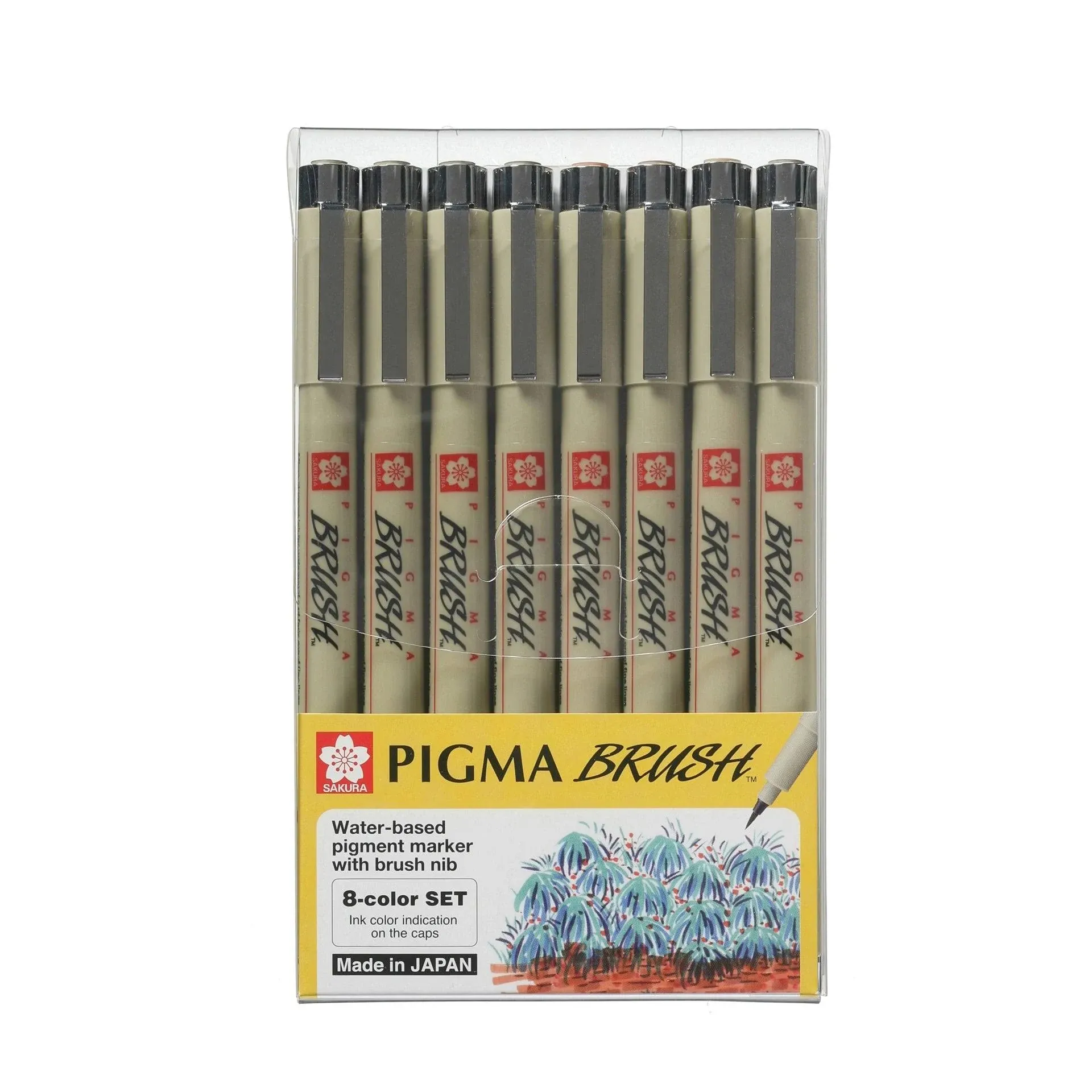 Sakura Pigma Brush 8 Color Set Water based pigment with brush nib