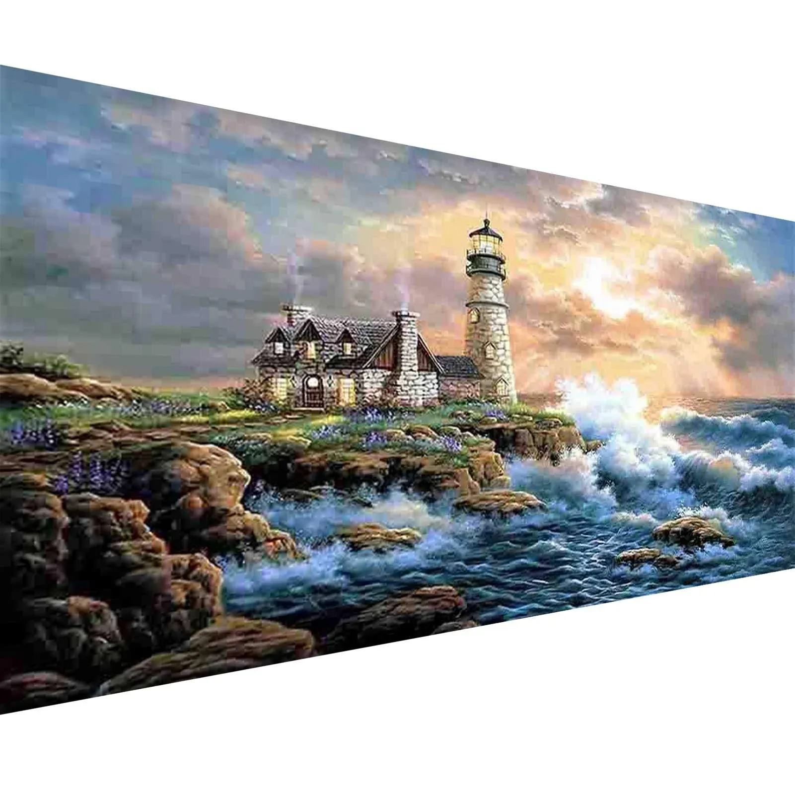 JATOK Large Diamond Painting Kits for Adults (35.5 x 15.7 inch) DIY 5D Lighthouse Full Round Drill Crystal Rhinestone Embroidery Pictures Arts Paint by Diamond Art Kits for Home Wall Decor Relax