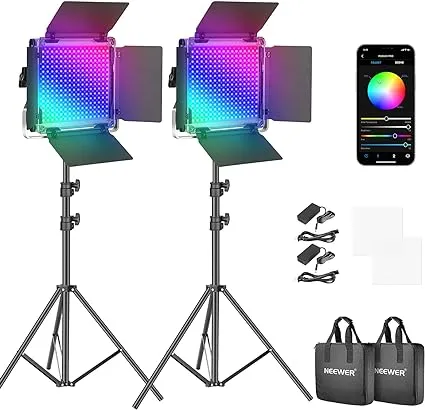 Neewer 2 Packs 660 PRO RGB LED Video Light with App Control Stand Kit, 360° Full Color, 50W Dimmable Bi-Color 3200K~5600K Video Lighting CRI 97+ for Gaming/Streaming/Zoom/YouTube/Webex/Photography