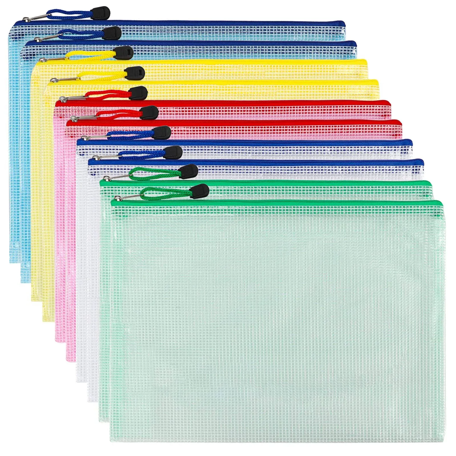 EOOUT 10pcs A4 Mesh Zipper Pouch Zip File Bag Document Folder, Office Stationery