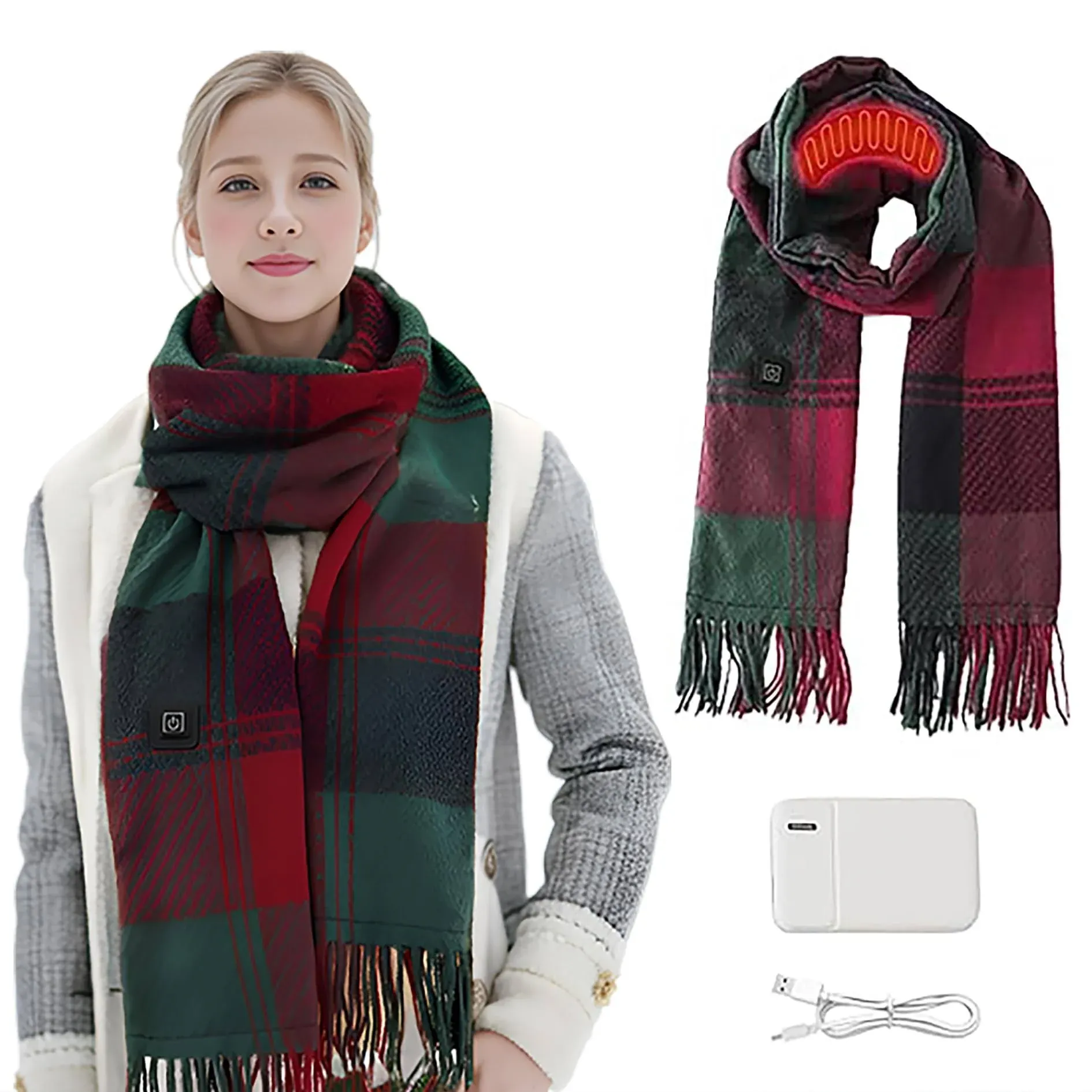 Heated Scarf Winter Scarf,Neck Heating Pad with 5000mAh Pộwệr Bẫnk for Neck, Mens Women Scarf Soft Winter Scarves Unisex Cordless Heated Scarf