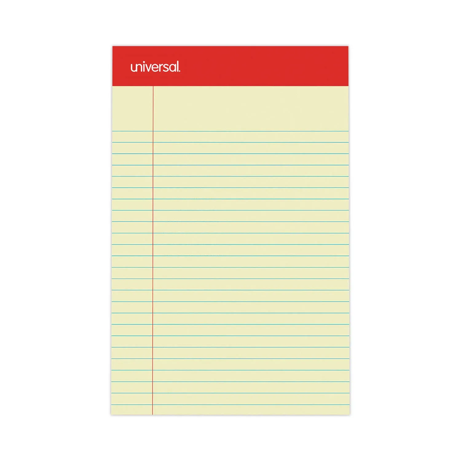 12 Pack UNIVERSAL Perforated-Top Ruled Pads, 50 Yellow Ruled Sheets/Pad: 5&#034;x8&#034;