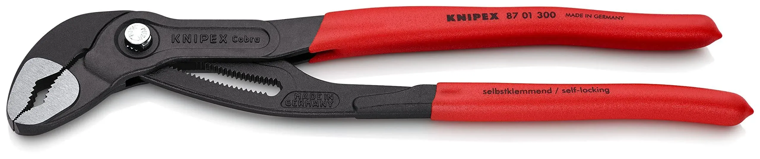 Knipex Cobra® High-Tech Water Pump Pliers grey atramentized, with non-slip plastic coating 300 mm (self-service card/blister) 87 01 300 SB