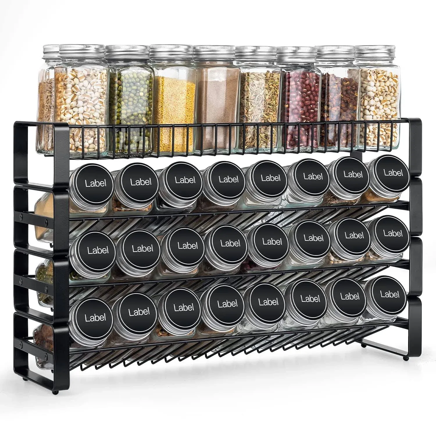 4 Tier Stackable Seasoning Rack Organizer Detachable Countertop Spice Jar Rack