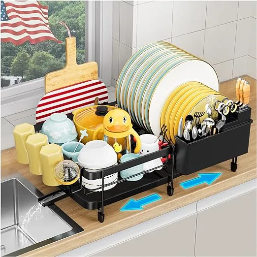 YKLSLH Expandable Dish Drying Rack for Kitchen Counter, Space Saving and Durable