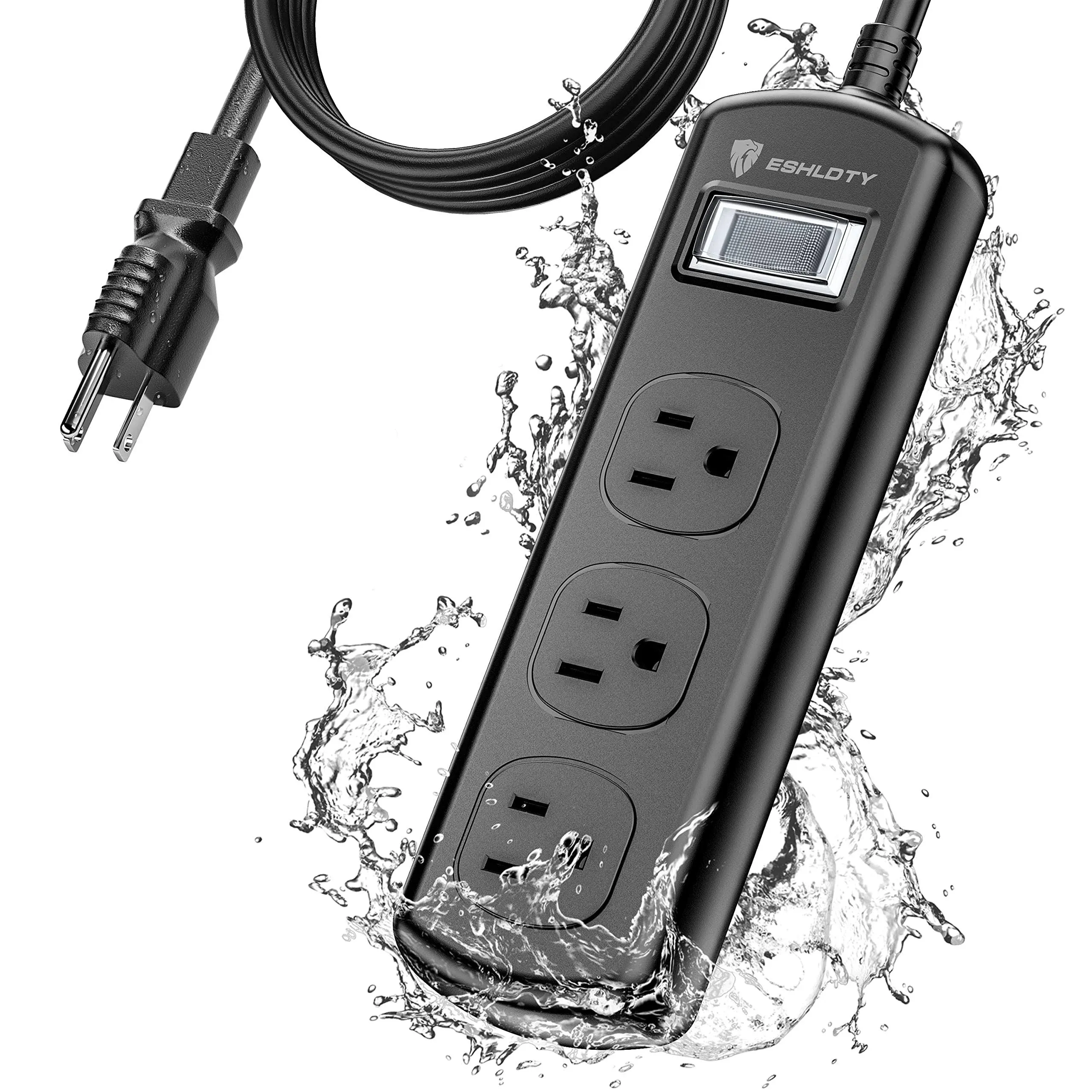 Eshldty Outdoor Power Strip, Waterproof Surge Protector 9.2 ft - Black